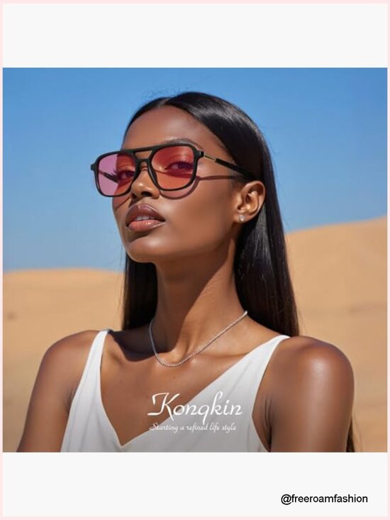 Retro Aviator Sunglasses - Polarized Rectangle UV Protection main image 6